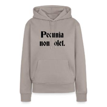 Pecunia Non Olet - Proverbe latin - Sweat à capuche Premium bio Femme - taupe - Devant - Julia (174cm)