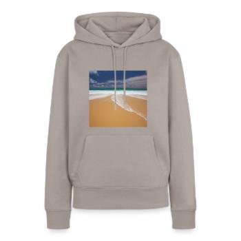 Vacanciers à la plage - Sweat à capuche Premium bio Femme - taupe - Devant - Julia (174cm)