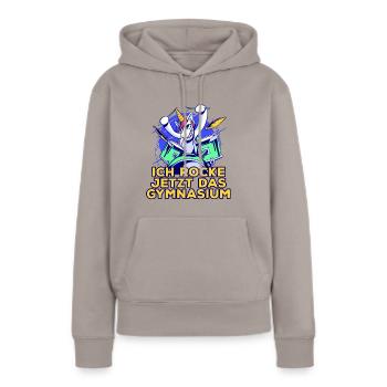 Gymnasiast Schulwechsel zum Gymnasium Schlagzeug - Frauen Premium Bio Hoodie - Taupe - Vorne - Julia (174cm)