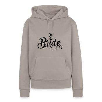 Bride, Braut, schönes JGA Shirt mit Ring und Pfeil - Frauen Premium Bio Hoodie - Taupe - Vorne - Julia (174cm)