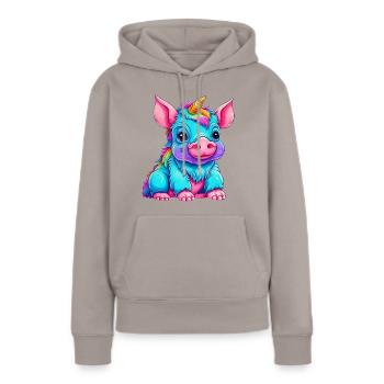 Fusion von Schwein und Einhorn - Regenbogen Design - Frauen Premium Bio Hoodie - Taupe - Vorne - Julia (174cm)