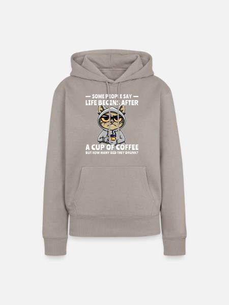Kaffee Katze Kaffeetrinker - Frauen Premium Bio Hoodie - Taupe