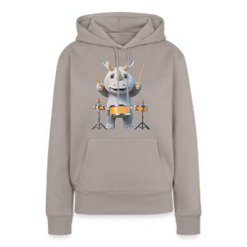 Rhinocéros jouant du tambour - Sweat à capuche Premium bio Femme - taupe - Devant - Julia (174cm)