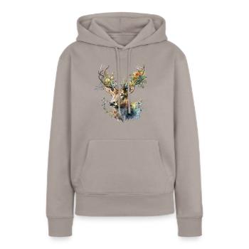 Hirsch mit Blumen - Frauen Premium Bio Hoodie - Taupe - Vorne - Julia (174cm)