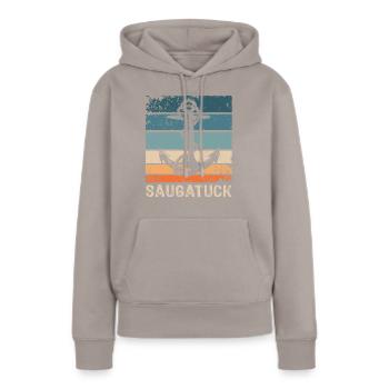 Saugatuck (Michigan) - Sweat à capuche Premium bio Femme - taupe - Devant - Julia (174cm)