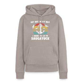 Saugatuck (Michigan) - Sweat à capuche Premium bio Femme - taupe - Devant - Julia (174cm)