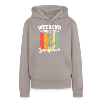 Saugatuck (Michigan) - Sweat à capuche Premium bio Femme - taupe - Devant - Julia (174cm)