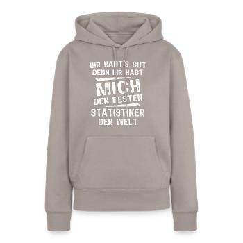 Statistiker - Frauen Premium Bio Hoodie - Taupe - Vorne - Julia (174cm)