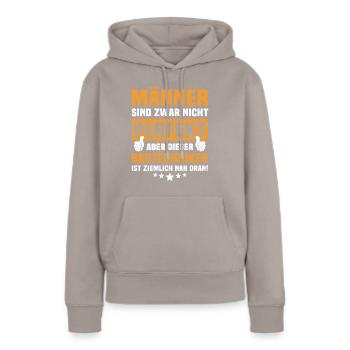 Lustige Bautechniker Sprüche - Frauen Premium Bio Hoodie - Taupe - Vorne - Julia (174cm)