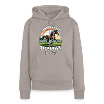 Arabe - Sweat à capuche Premium bio Femme - taupe - Devant - Julia (174cm)