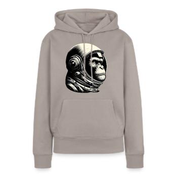 Schimpanse Astronaut Nachdenklich Kosmos - Frauen Premium Bio Hoodie - Taupe - Vorne - Julia (174cm)