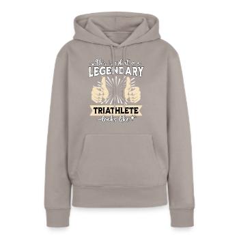 Triathlète légendaire - Sweat à capuche Premium bio Femme - taupe - Devant - Julia (174cm)