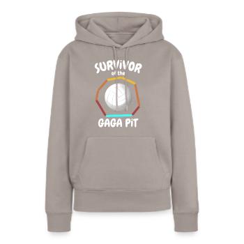 Gaga Ball Sprüche - Frauen Premium Bio Hoodie - Taupe - Vorne - Julia (174cm)