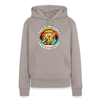 Gaga Ball - Sweat à capuche Premium bio Femme - taupe - Devant - Julia (174cm)
