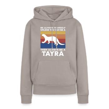 Dicton de martre - Sweat à capuche Premium bio Femme - taupe - Devant - Julia (174cm)