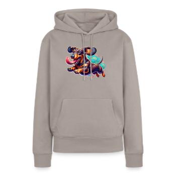 Dackel - Frauen Premium Bio Hoodie - Taupe - Vorne - Julia (174cm)
