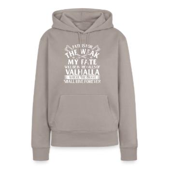 Mein Schicksal wird in den Hallen von Walhalla sein - Viking - Frauen Premium Bio Hoodie - Taupe - Vorne - Julia (174cm)