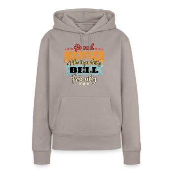 Name Bell - Frauen Premium Bio Hoodie - Taupe - Vorne - Julia (174cm)
