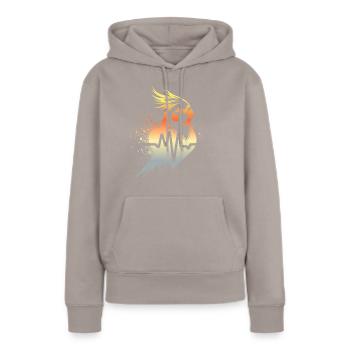 Nymphensittich Cardio - Frauen Premium Bio Hoodie - Taupe - Vorne - Julia (174cm)