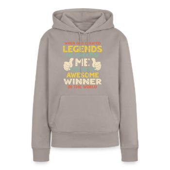 Gagnant - Sweat à capuche Premium bio Femme - taupe - Devant - Julia (174cm)