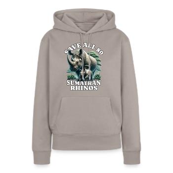 Save Rhino Nashorn - Frauen Premium Bio Hoodie - Taupe - Vorne - Julia (174cm)