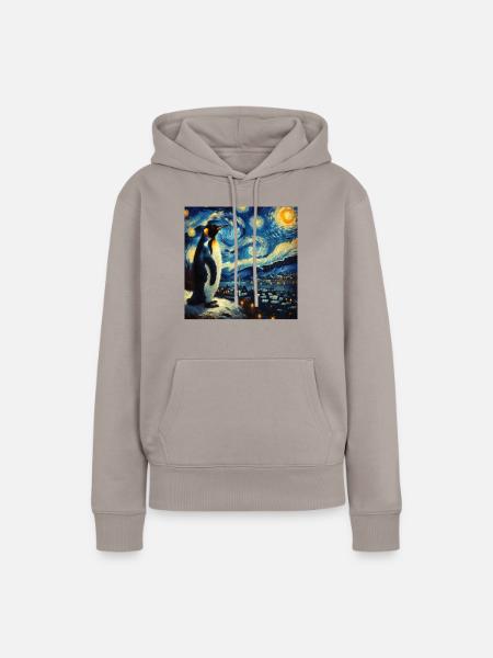 Pinguin Starry Night - Frauen Premium Bio Hoodie - Taupe