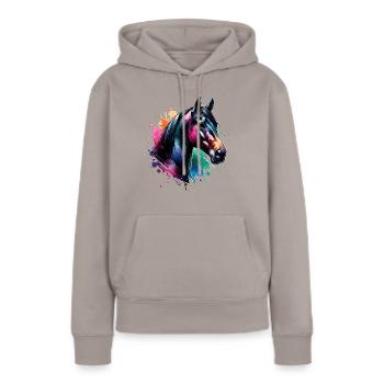 Traber Motiv Pferd - Frauen Premium Bio Hoodie - Taupe - Vorne - Julia (174cm)