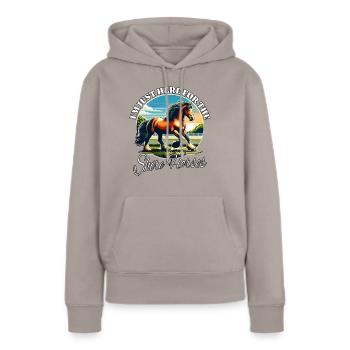 Drôle de dictons de cheval de comté - Sweat à capuche Premium bio Femme - taupe - Devant - Julia (174cm)