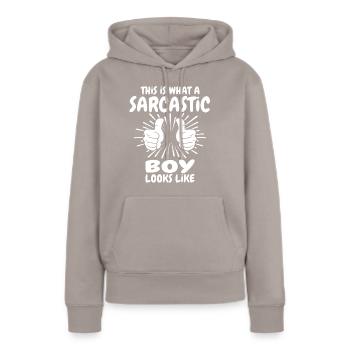 Sarkastischer Junge - Frauen Premium Bio Hoodie - Taupe - Vorne - Julia (174cm)