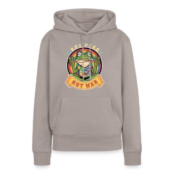 Make Peace Not War the Hippie Frog - Women’s Premium Organic Hoodie - taupe - Front - Julia (174cm)