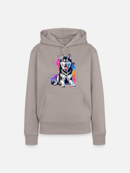 Schlittenhund Geschenk Husky - Frauen Premium Bio Hoodie - Taupe