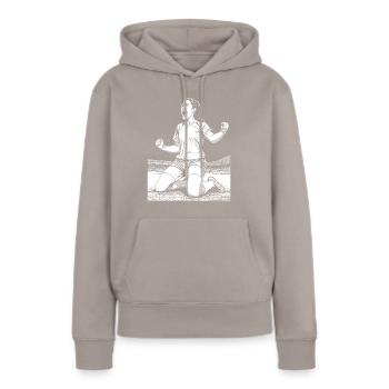 Maillot de footballeur : milieu de terrain avec vue - Sweat à capuche Premium bio Femme - taupe - Devant - Julia (174cm)