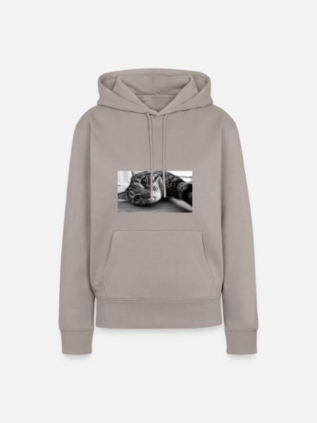 Verstellbarer Katzenkopf mit Tabby - Frauen Premium Bio Hoodie - Taupe