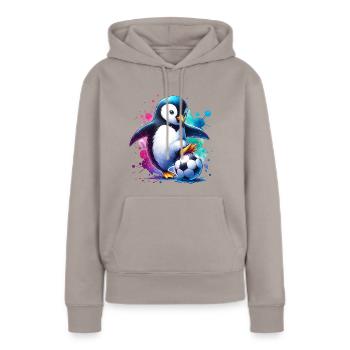 Pingouin, oiseau, football, joueur, ballon, champion, Fan - Sweat à capuche Premium bio Femme - taupe - Devant - Julia (174cm)