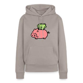 Tirelire - notes 3 - Sweat à capuche Premium bio Femme - taupe - Devant - Julia (174cm)