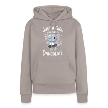 Juste une fille qui aime danser Axolotl Idée cadeau - Sweat à capuche Premium bio Femme - taupe - Devant - Julia (174cm)