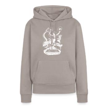 Open-Air Shirt: Geisha mit Vinyls am DJ-Pult - Frauen Premium Bio Hoodie - Taupe - Vorne - Julia (174cm)