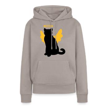 Chat aux ailes d'ange et halo - Sweat à capuche Premium bio Femme - taupe - Devant - Julia (174cm)