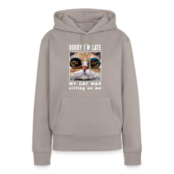 Désolé d’être en retard, mon chat était assis sur moi - Sweat à capuche Premium bio Femme - taupe - Devant - Julia (174cm)