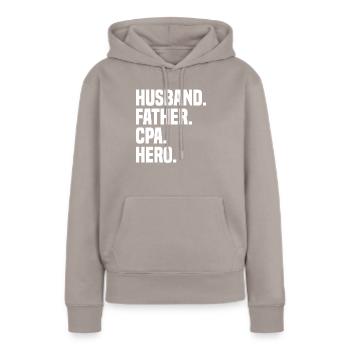 Auditeur Comptabilité - Sweat à capuche Premium bio Femme - taupe - Devant - Julia (174cm)