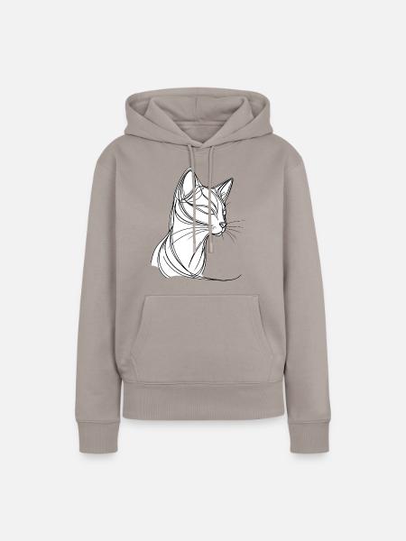 Katze in feiner Linienkunst - Frauen Premium Bio Hoodie - Taupe