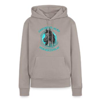 Reiten ist Pferdeliebe für Pferd und Pferde - Frauen Premium Bio Hoodie - Taupe - Vorne - Julia (174cm)