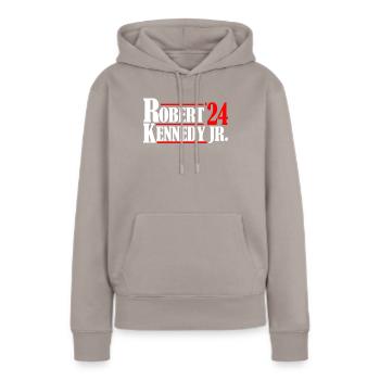 Robert Kennedy Jr. f�r Pr�sident '24 RFK Jr. 2024 - Frauen Premium Bio Hoodie - Taupe - Vorne - Julia (174cm)