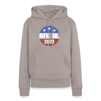Robert Kennedy Jr. f�r Pr�sident '24 RFK Jr. 2024 - Frauen Premium Bio Hoodie - Taupe - Vorne - Julia (174cm)