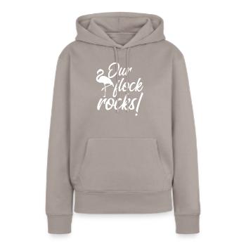 Unsere Flock -Felsen rosa Flamingo unsere Flock -F - Frauen Premium Bio Hoodie - Taupe - Vorne - Julia (174cm)