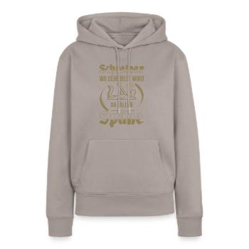 Schreiner Herren TShirt Wo gehobelt wird - Frauen Premium Bio Hoodie - Taupe - Vorne - Julia (174cm)