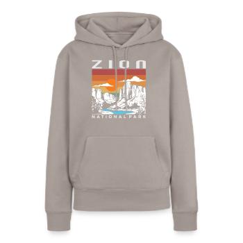 Zion Nationalpark Retro Utah Zion Nationalpark - Frauen Premium Bio Hoodie - Taupe - Vorne - Julia (174cm)