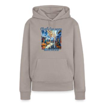 Chefchaouen, Maroc - Les ruelles colorées de la vieille ville - Sweat à capuche Premium bio Femme - taupe - Devant - Julia (174cm)