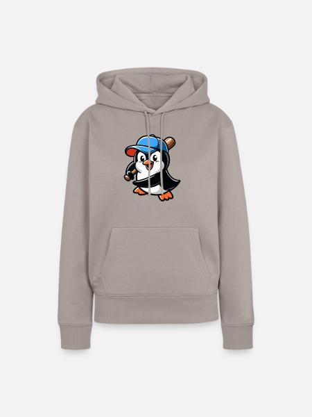 Pinguin Baseballspieler Action - Frauen Premium Bio Hoodie - Taupe