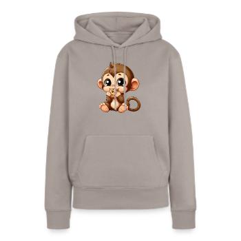 Mignon chimpanzé grignote sur des biscuits - Sweat à capuche Premium bio Femme - taupe - Devant - Julia (174cm)